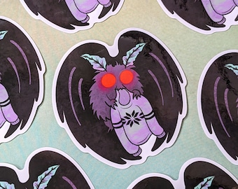 Mothman Ate My Sweater Sticker, 3" glossy waterproof vinyl, cryptid art