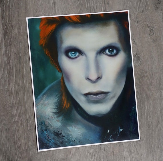 PRINT David Bowie Cat 11x14/" Art Poster oil painting Aladdin Sane Ziggy Stardust