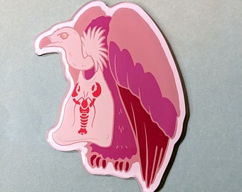 3" acrylic fridge magnet, Better Get Crackin' vulture in lobster bib