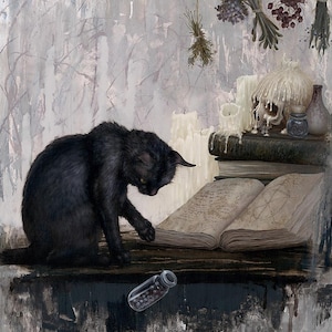 PRINT Witch&#39;s Cat || &quot;There Goes The Eye Of Newt&quot; || Fine Art Reproduction