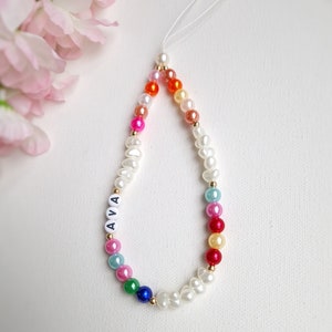Personalized Pearl Phone Charm Strap, Colorful Beaded Phone Lanyard