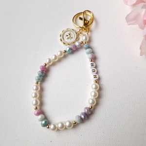 Porte-clés en perles personnalisé pour femme, porte-clés de voiture bracelet, porte-clés étiquette de sac en perles, étiquette de cartable, porte-clés prénom