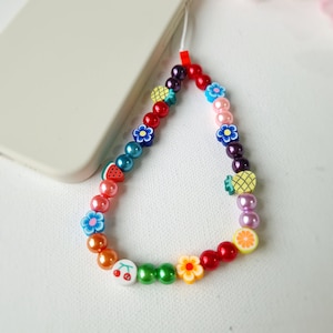 Colourful phone charm, beaded phone strap lanyard