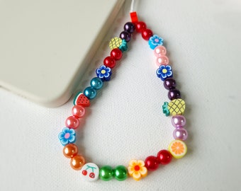 Colourful phone charm, beaded phone strap lanyard