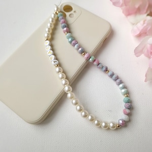 Personalised Pearl Beaded Phone Charm, Y2K Style Camera Strap
