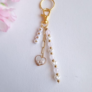 Llavero personalizado con dije de bolso de cuarzo rosa para mujer, bonito llavero con nombre personalizado, dije para billetera, dije para monedero, llavero, regalo para dama de honor