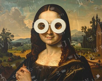 Mona Lisa Toilet Paper Glasses Canvas | Funny Bathroom Wall Art | Quirky Modern Parody Print | Toilet & Washroom Decor | Humorous Gift
