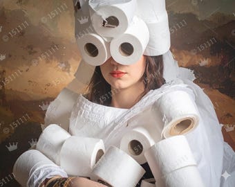 Lienzo estampado «Costumbre con Papel Higiénico» / Arte divertido para la pared del baño / Parodia moderna de arte pop / Decoración original para el hogar / Regalo humorístico para amigos