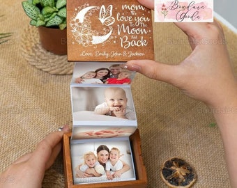 I Love You To The Moon And Back For Mom And Daughter, Personalized Wooden Photo Box, Memory Box Wood, Custom Photo Album