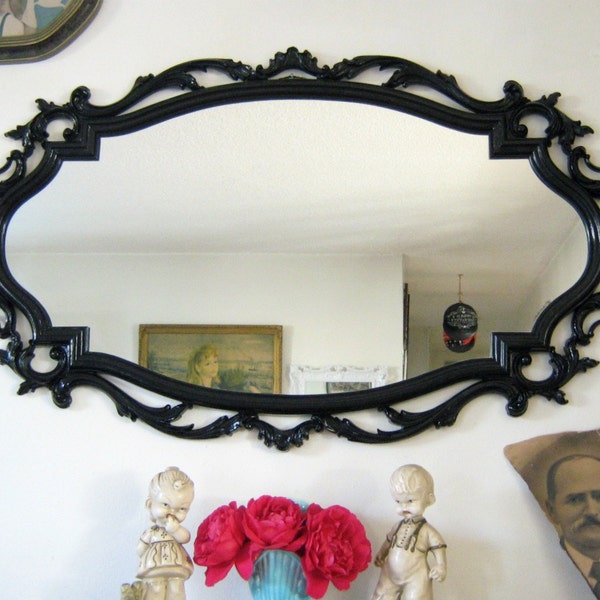 RESERVED for jordanxleigh Large Ornate Vintage Syroco Mirror Upcycled Black 23 x 42