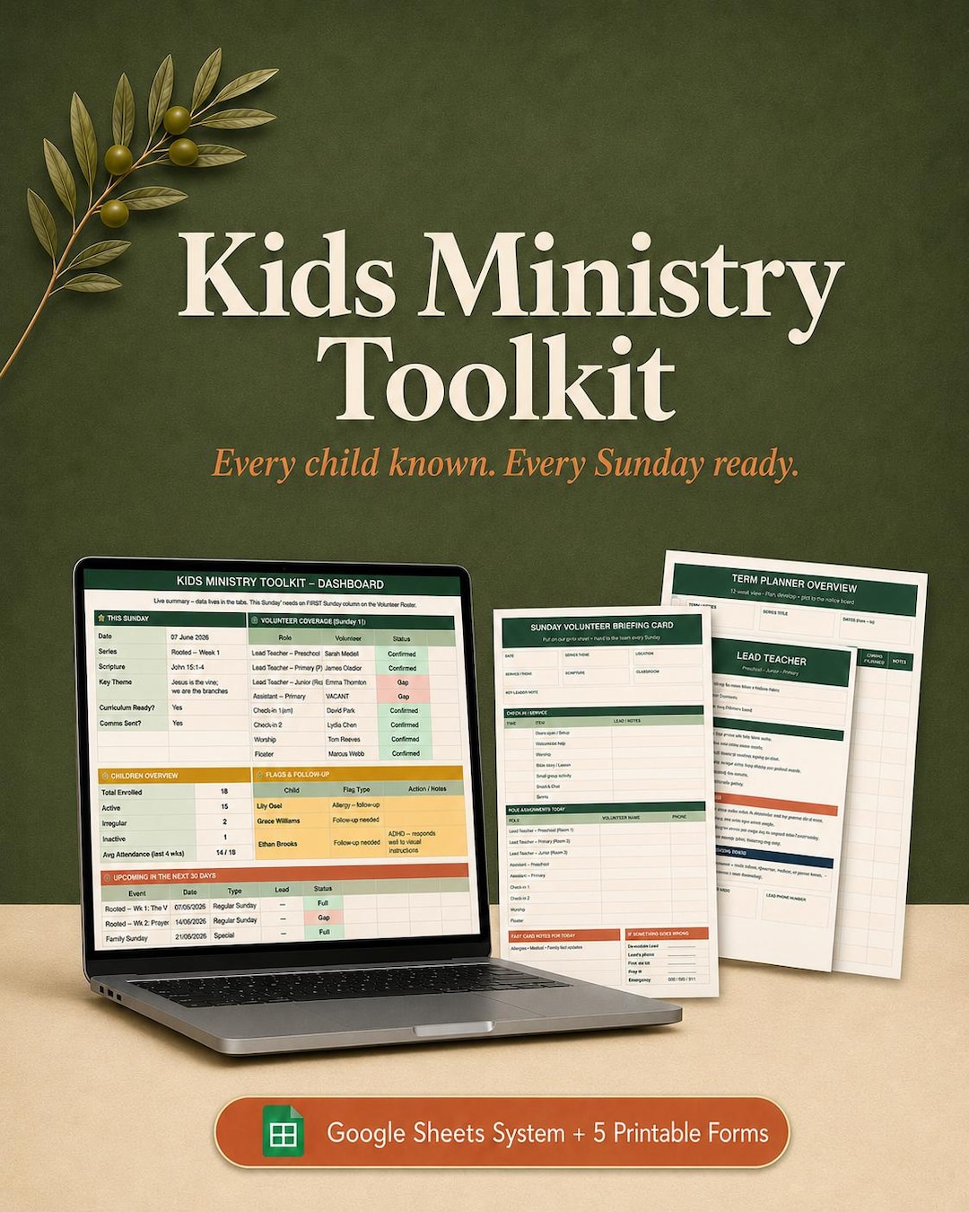Kids Ministry Toolkit | Children's Register, Volunteer Roster, Sunday ...
