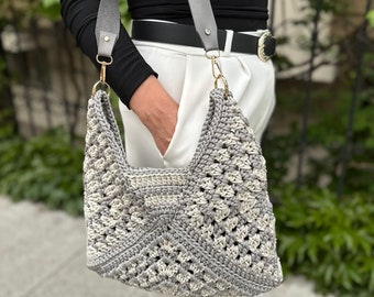 2 Color Macrame Bag with 3 Motifs, Gift Hand Knitted Stylish Designed Bags