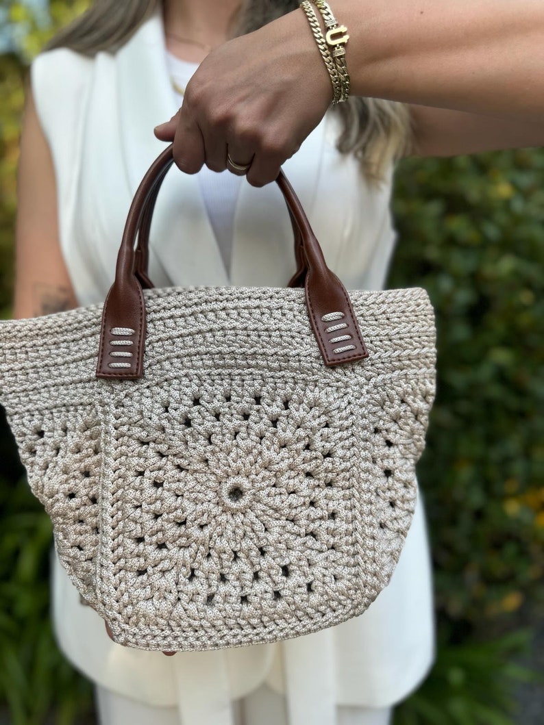 Beige Color Hand Knitted Quality Bags, Stylish Designed Handmade Bags zdjęcie 9