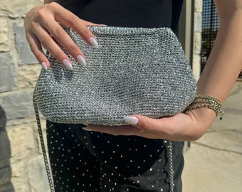 Metallic Silver Color Handbag, Handmade Handbags with Stylish Designs, Original Durable Handbags
