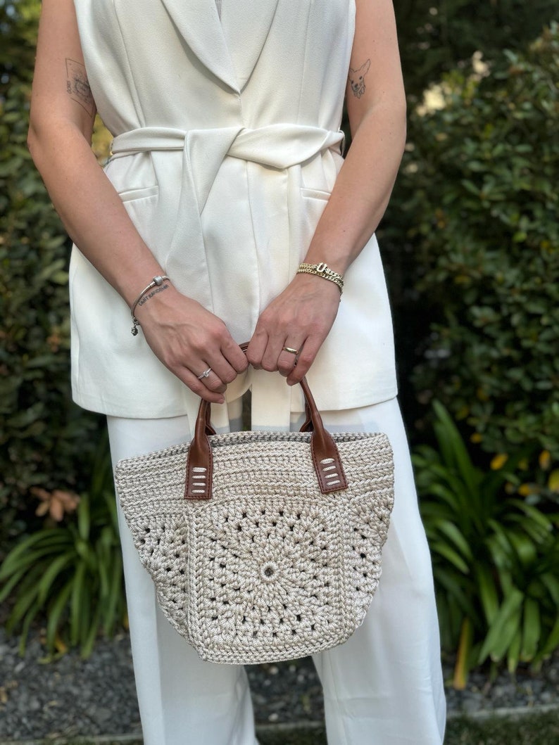 Beige Color Hand Knitted Quality Bags, Stylish Designed Handmade Bags zdjęcie 8