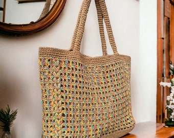 Mixed Color Hand Knitted Big Bag, Handmade Bags with Stylish Design, Quality Gift Bags