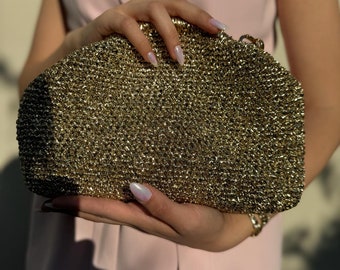Metallic Gold Color Oval Bag, Stylish Designed Handmade Bags