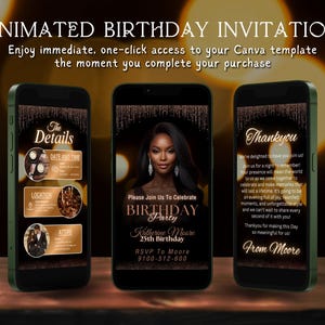 Animated Birthday Dinner Invitation | Editable Digital Birthday Invitation Template In Gold And White Theme | Digital Dinner Party Invite