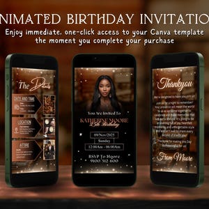Animated Birthday Dinner Invitation | Editable Digital Birthday Invitation Template In Golden And White Theme | Digital Dinner Party Invite