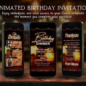 Animated Birthday Dinner Invitation | Editable Digital Birthday Invitation Template In Orange And White Theme | Digital Dinner Party Invite