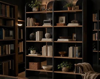 Wood Bookshelf With 5 Tiers, Rounded Open Shelves for Living Room