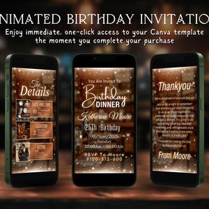 Animated Birthday Dinner Invitation | Editable Digital Birthday Invitation Template In Orange And White Theme | Digital Dinner Party Invite