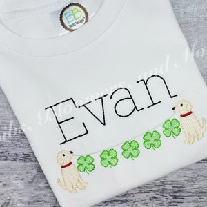 St. Patrick&#39;s Day Puppies with Shamrocks Shirt, Puppies with Clover Banner St. Patrick&#39;s Day Shirt, Personalized Shirt