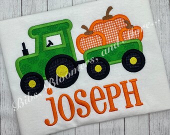 Fall Tractor with Pumpkins Applique Embroidered Shirt