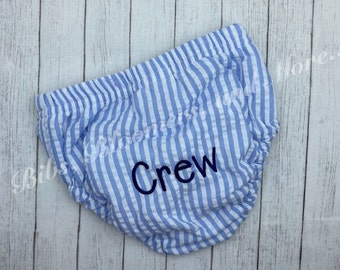 Boys Seersucker Diaper Cover Personalized