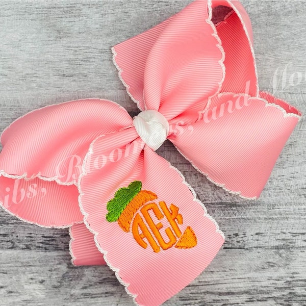 Easter Carrot Monogram Moonstitch Hair Bow, Monogram Easter Hair Bow, Personalized Hair Bow