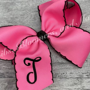 Moonstitch Monogrammed Hair Bow Hot Pink w/black