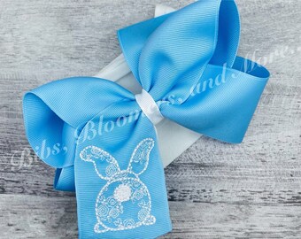 Easter Bunny Embroidered Hair Bow