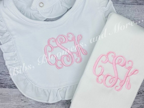 Bib and Burp Set With Monogram Embroidered Bib and Burp Set