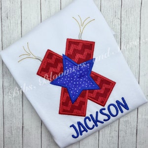 Firecracker Patriotic Appliqué Embroidered T-shirt Personalized