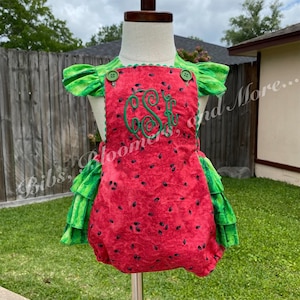 Watermelon Ruffled Bottom Baby Romper, Baby Sunsuit, Monogrammed Romper, Personalized Romper