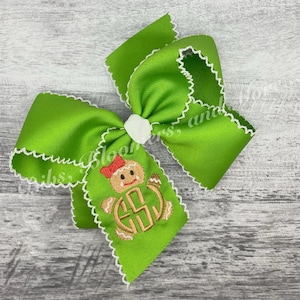 Gingerbread Monogram Hair Bow, Christmas Hair Bow, Embroidered Hair Bow, Personalized Bow