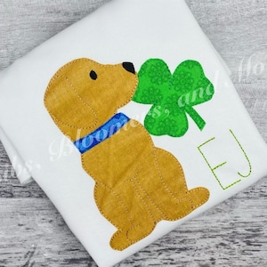 St Patrick&#39;s Day Applique Bean Stitch Puppy Shirt, Boys St Patrick&#39;s Day Shirt, Personalized Shirt