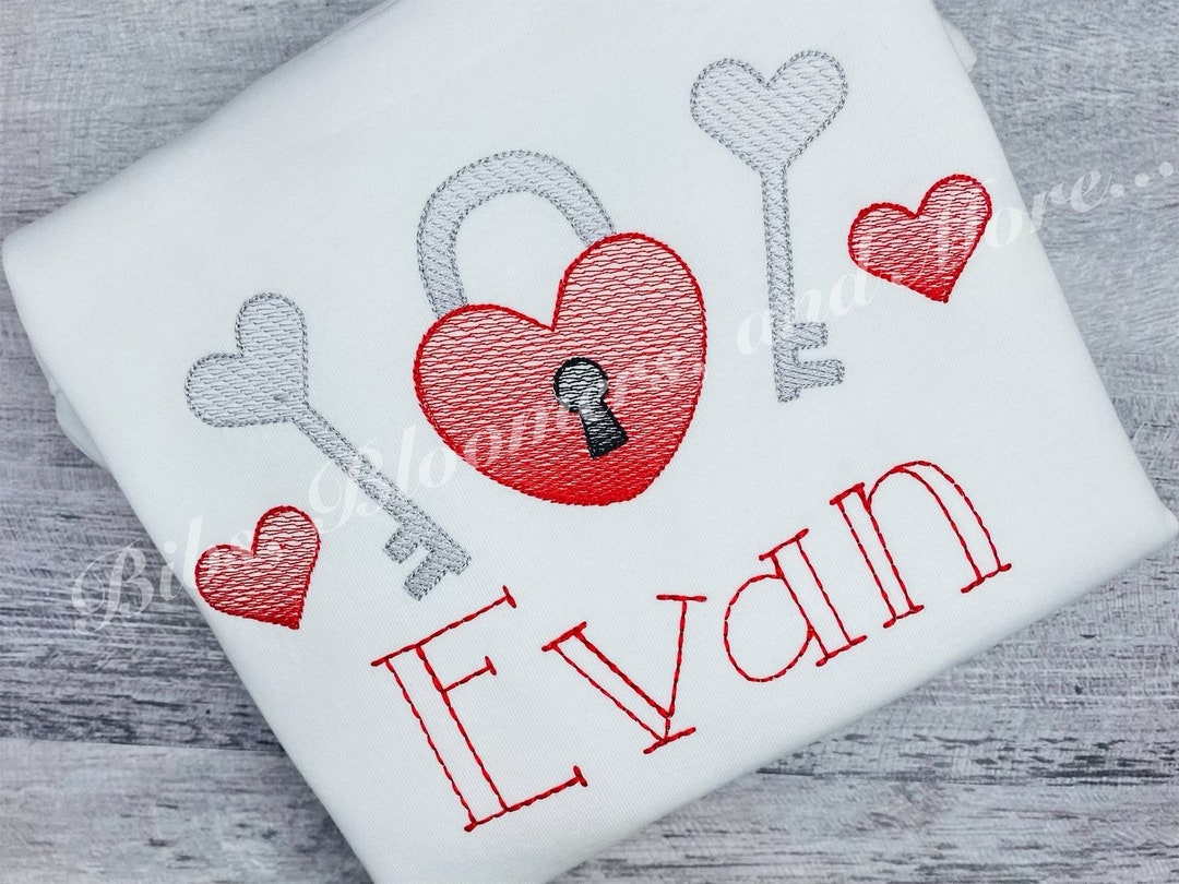Lock and Key With Hearts Embroidered Valentines Shirt - Etsy