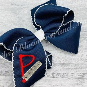 Ruler with Initial Back to School Grosgrain Hair Bow, Personalized School Bow, Embroidered Back to School Bow