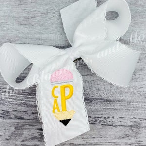 Pencil Monogram Back To School Moonstitch Hair Bow, Embroidered Bow, Personalized Hair Bow
