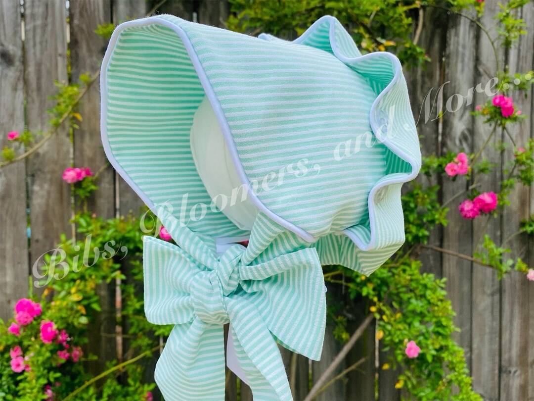 Seersucker Button Bonnet With Monogram - Etsy