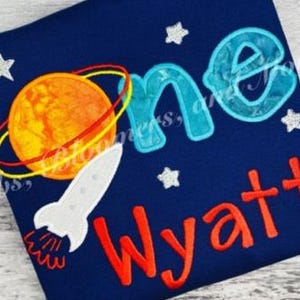 Outer Space First Birthday Shirt, One Birthday Shirt, One with Rocket Birthday Shirt, Personalized Birthday Shirt