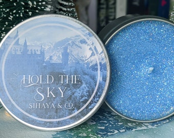 Hold The Sky -  Handmade Candle - Snowy pine, mountain winds, and hearth smoke. Dragon Age gamer gift