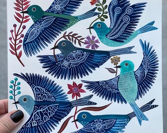 Flock of Birds Watercolor original