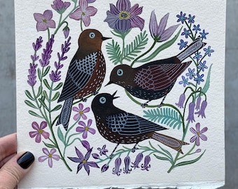 Lilac Garden Watercolor original