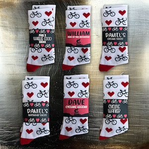 Personalised White Cycling Socks - Cyclist Bike Road Mountain Cycle Custom Name Birthday Gift Idea For Him Her Mum Dad Mothers Fathers Day