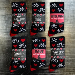 Personalised Black Cycling Socks - Cyclist Bike Road Mountain Cycle Custom Name Birthday Gift Idea For Him Her Mum Dad Mothers Fathers Day