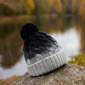 Bad Influence Knitted Bobble Hat - Black Grey Full Fleece Lined Winter Nordic Welsh Bobble Hat