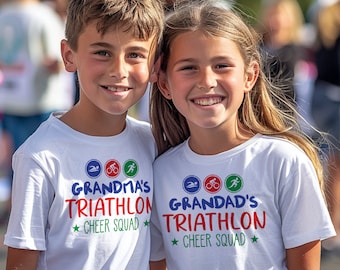 Kids Triathlon Cheer Squad T-Shirt: Custom Grandparent Name