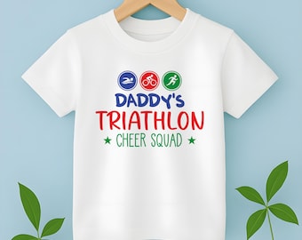 Kids Daddy&#39;s Triathlon Cheer Squad Tshirt Dad Triathlete 140.6 Race T Shirt Boys Girls Custom Name Personalised Uncle Event Supporters Tops